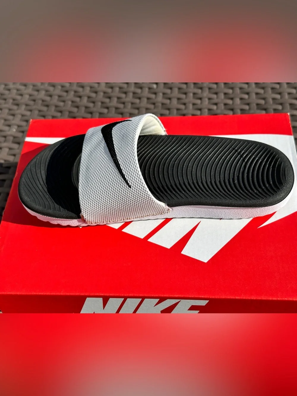 Nike Unisex White Black Kawa Slide Sandal Flip Flop - Youth Kids GS 1Y